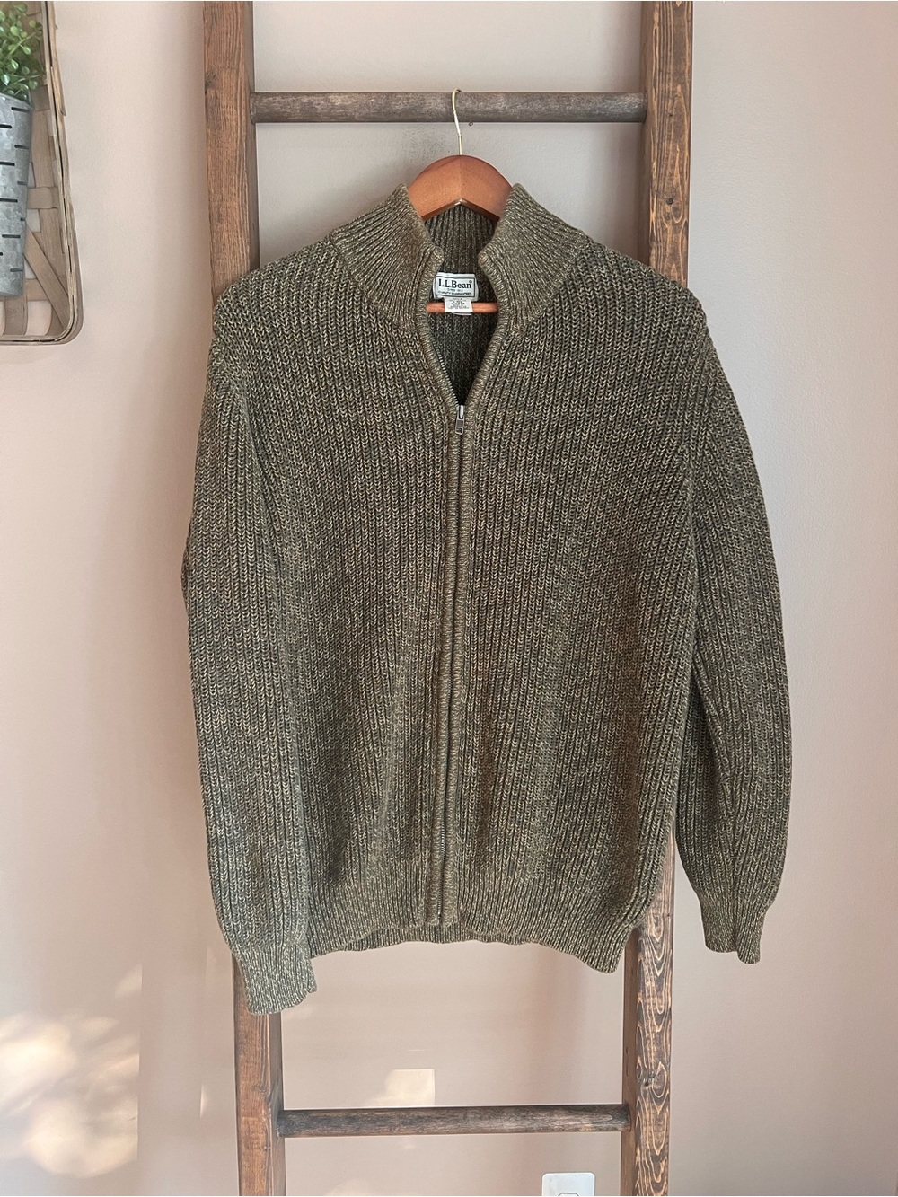 L.L. Bean Men’s Olive Zip-Front Ribbed Sweater